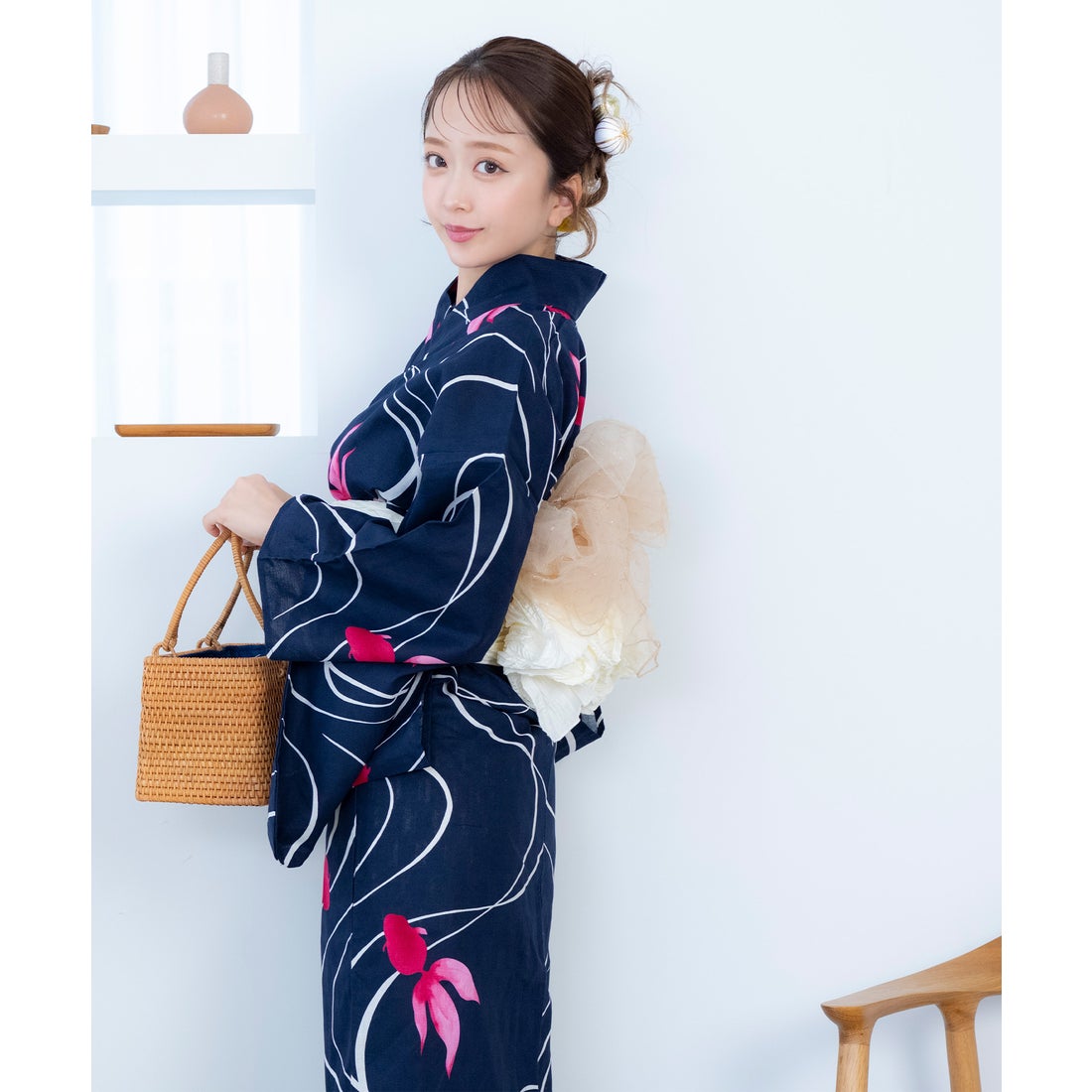 レティカ Retica 浴衣 レディース レトロ 紺地 流水金魚 ゆかた 3点