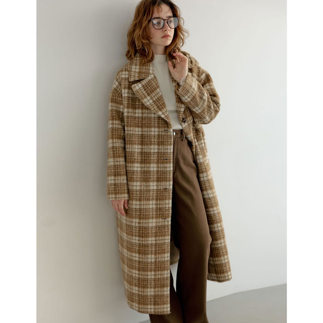 Re:EDIT [2024-25 WINTER COLLECTION]起毛チェック柄ロングチェスター