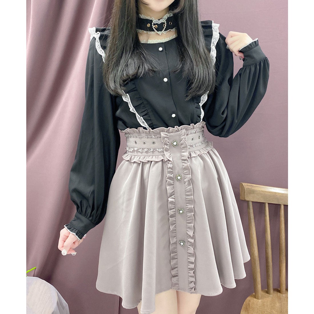 ロジータ ROJITA ハートバックルラッフルフリルブラウス （ブラック