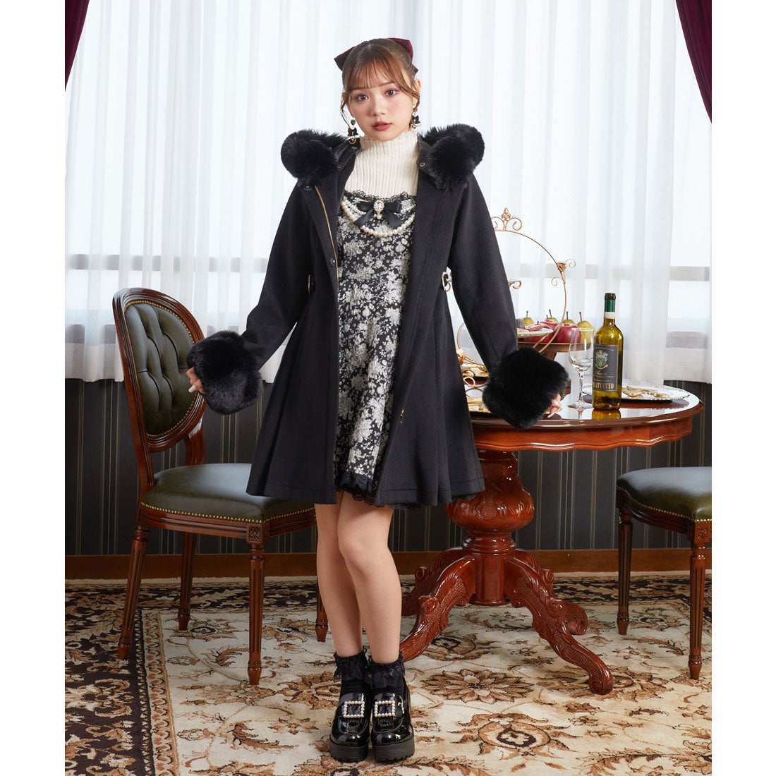 ロジータ ROJITA ウエストハートバックルフーディーコート （ブラック