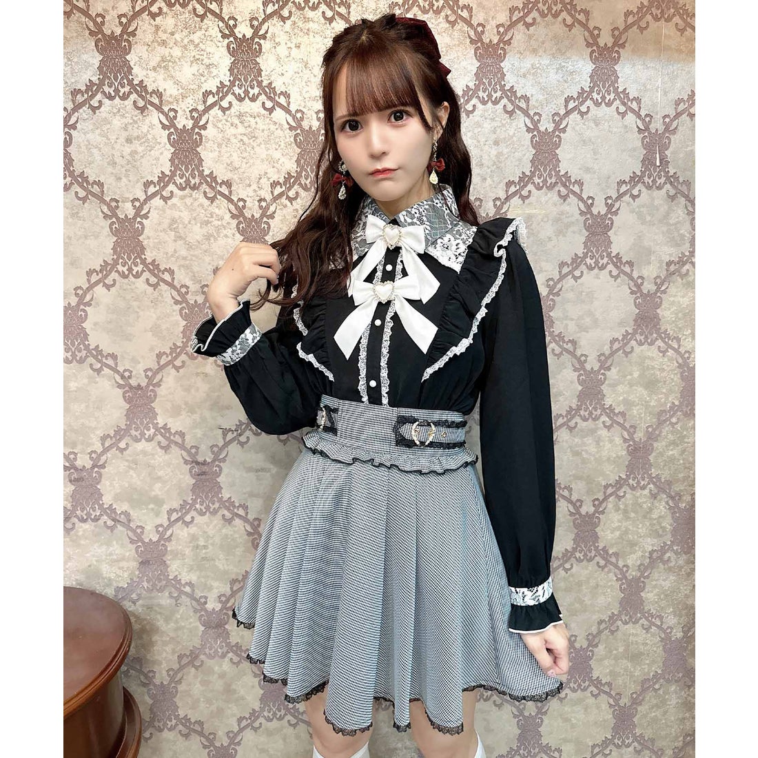 ロジータ ROJITA ダブルリボンラッフルフリル配色ブラウス （ブラック