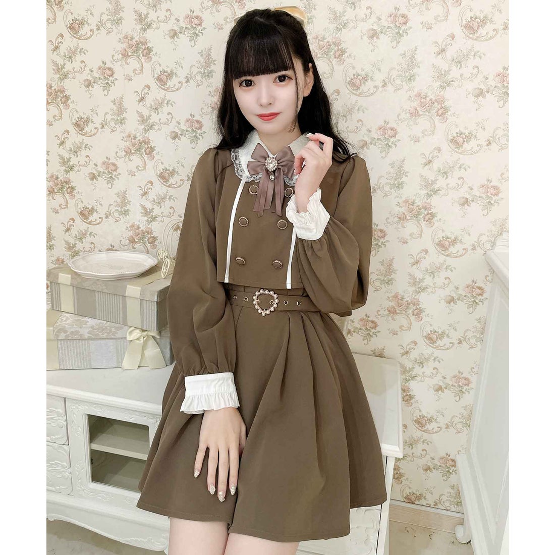 ロジータ ROJITA ツーピー風ダブルボタンワンピース （ブラウン