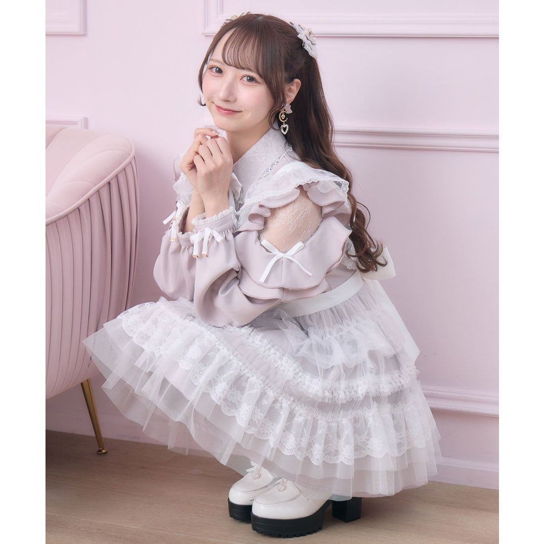 ロジータ ROJITA チュールエプロン付きメイドワンピース （ピンク