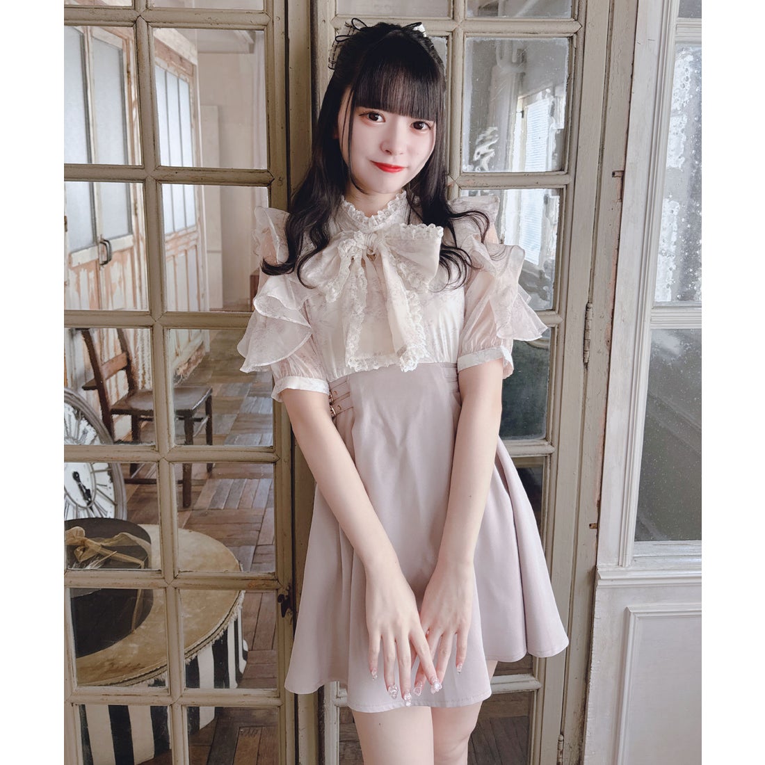 ロジータ ROJITA 花柄ドッキングミニ丈ワンピース （ピンクベージュ