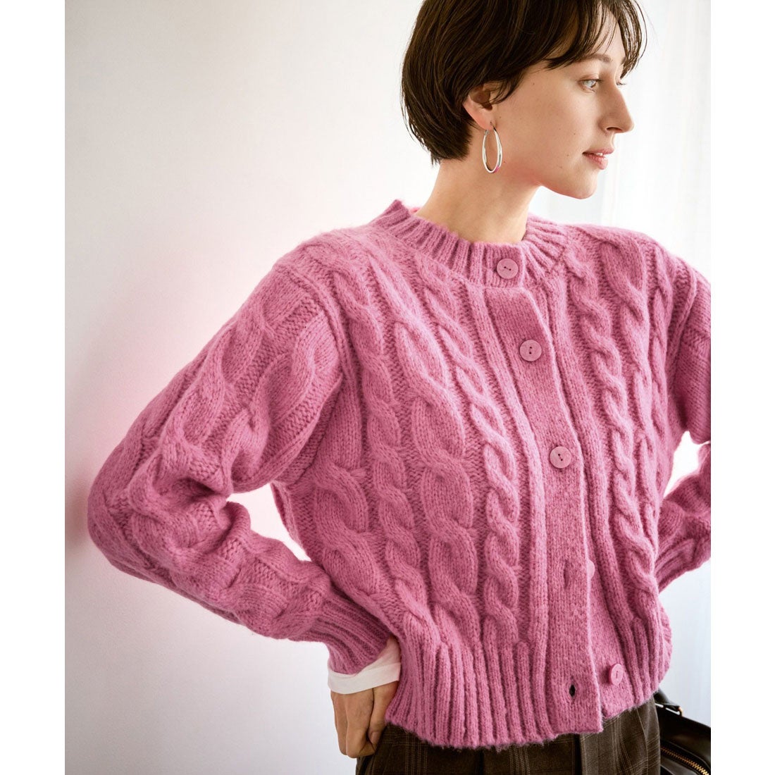 ロペピクニック ROPE' PICNIC ケーブルニットカーディガン （ローズ