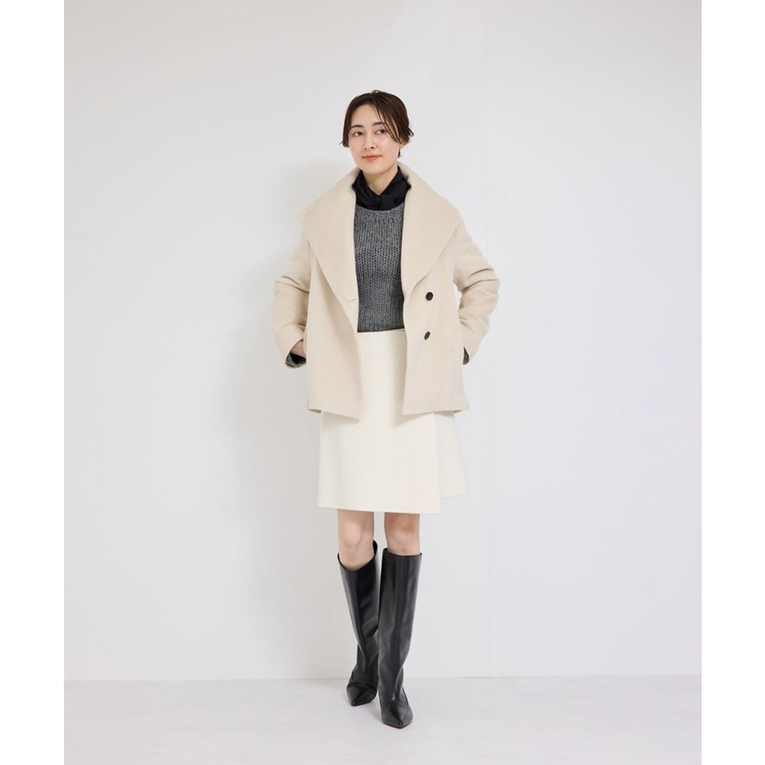 ロペ ROPE' 【高評価】プレミアムカシミヤショートコート （キナリ（16