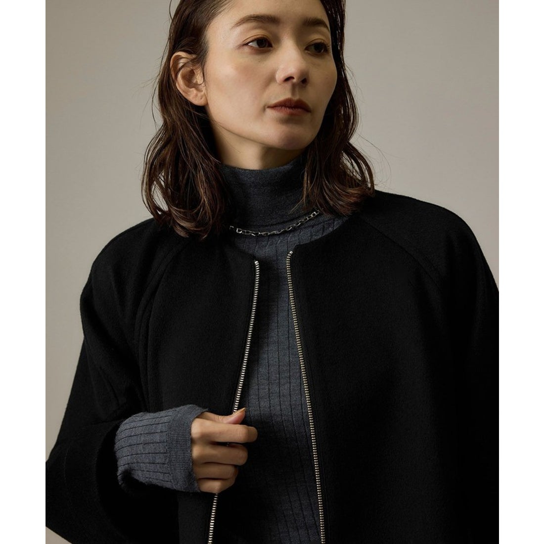 ロペ ROPE' プレミアムカシミヤ ジップブルゾン （ブラウン（22