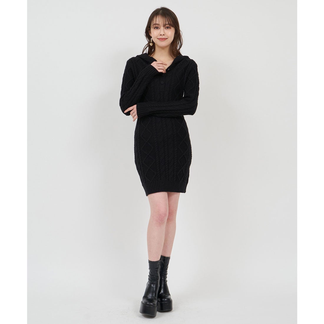 ロイヤルパーティー ROYAL PARTY フードファーケーブルニットミニ