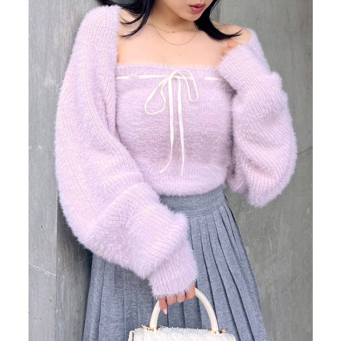 ロイヤルパーティー ROYAL PARTY リボンベアボレロシャギーニット