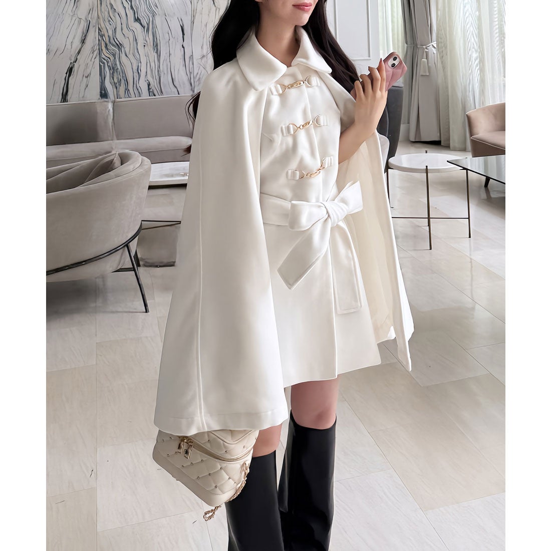 ロイヤルパーティー ROYAL PARTY ビット付ケープコート （オフホワイト