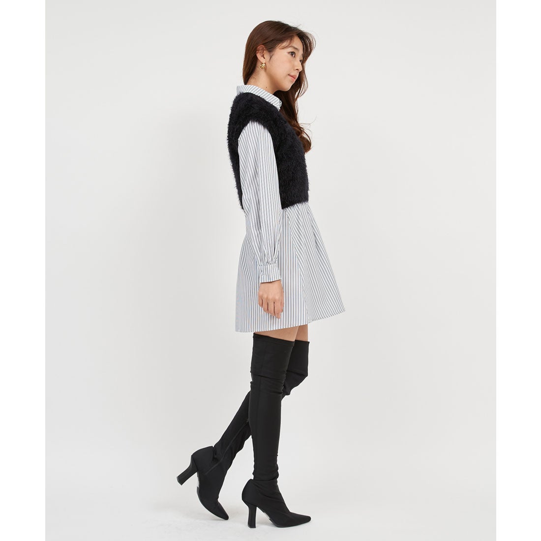 ロイヤルパーティー ROYAL PARTY ニットベスト付くびれるストライプ