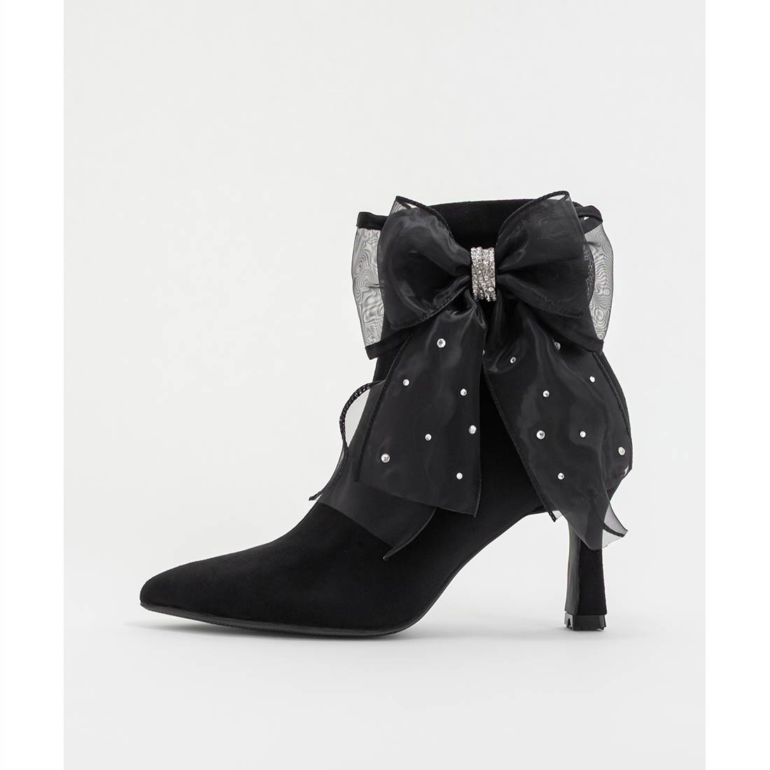 ランダ RANDA 2WAY シアーリボンショートブーツ （BLACK） -靴