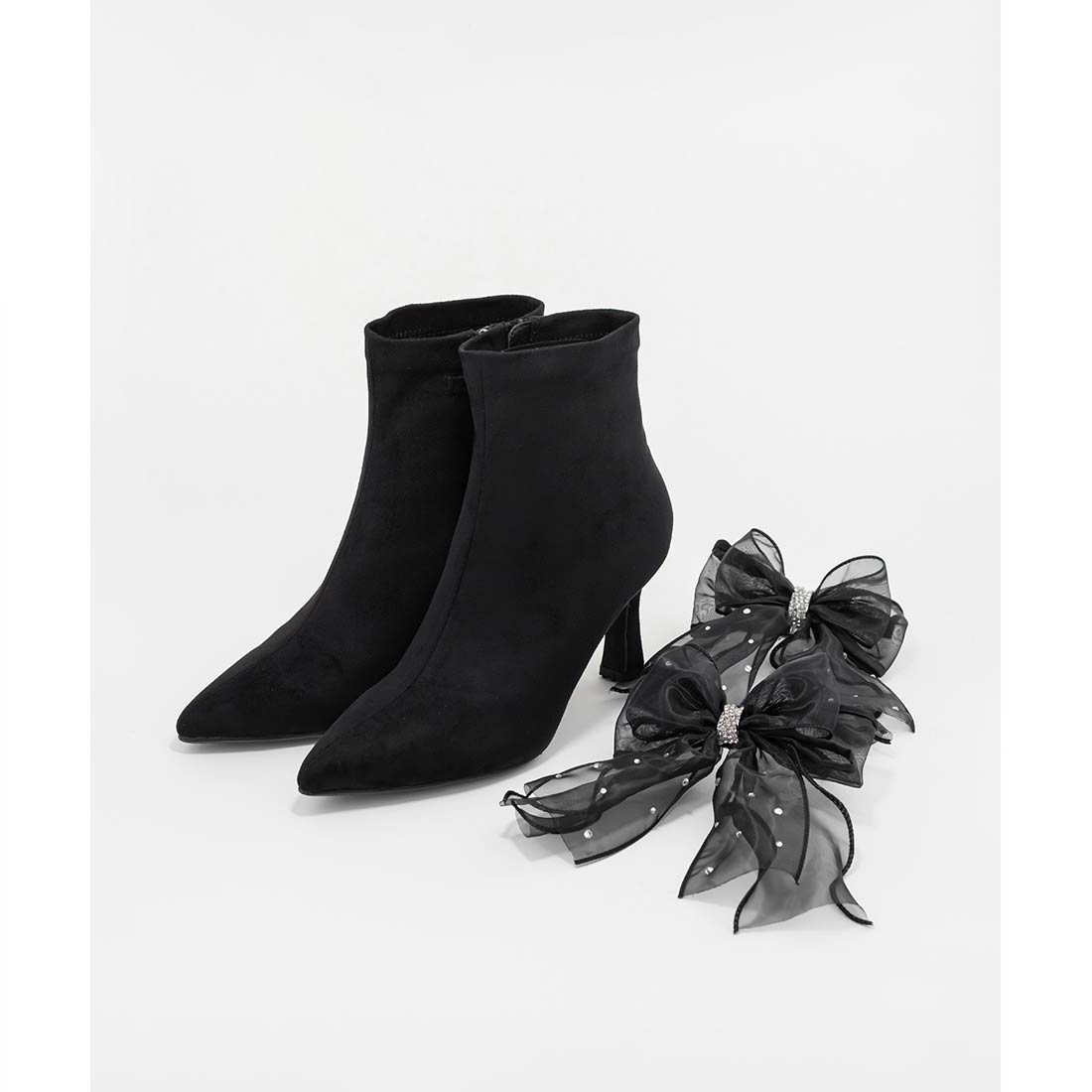 ランダ RANDA 2WAY シアーリボンショートブーツ （BLACK） -靴