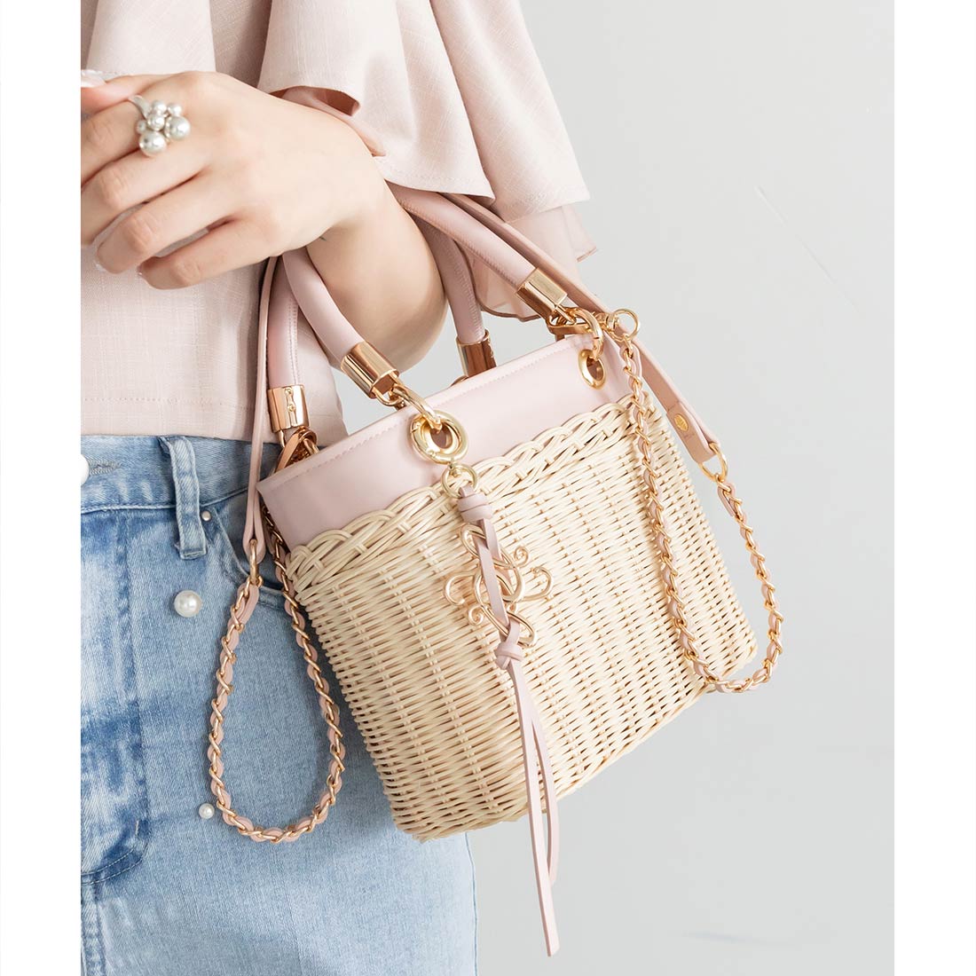 ランダ RANDA チェーンショルダー2WAYカゴバッグ （PINK