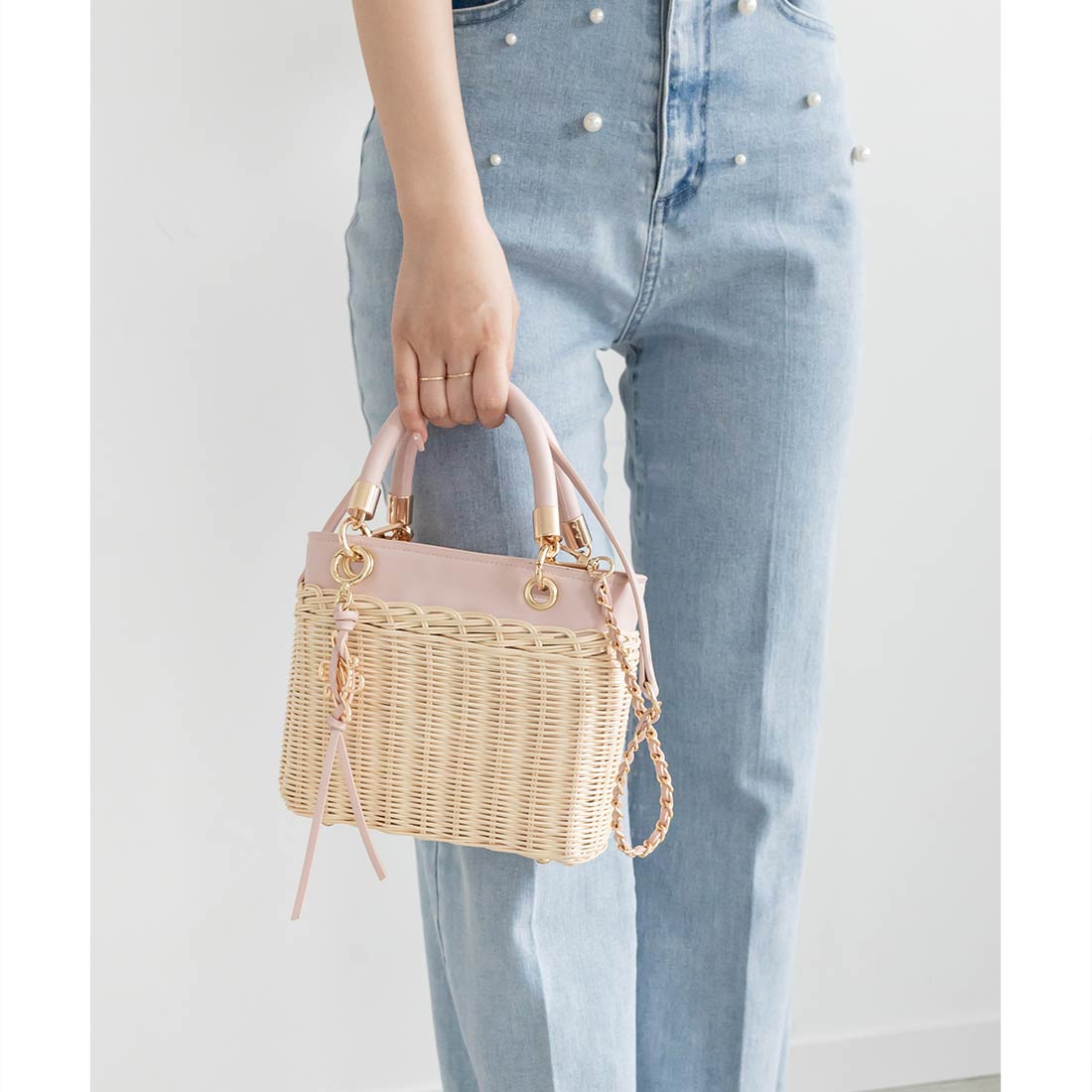 ランダ RANDA チェーンショルダー2WAYカゴバッグ （PINK） -靴