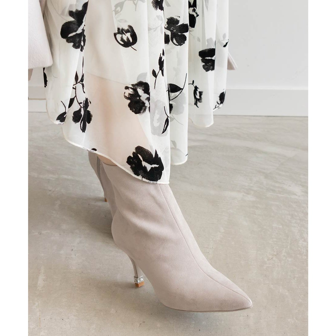 ランダ RANDA 2WAY ビジュー×リボン ショートブーツ （GRAY