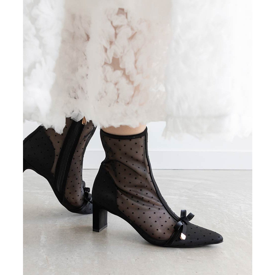 ランダ RANDA リボンシアーショートブーツ （BLACK） -ファッション