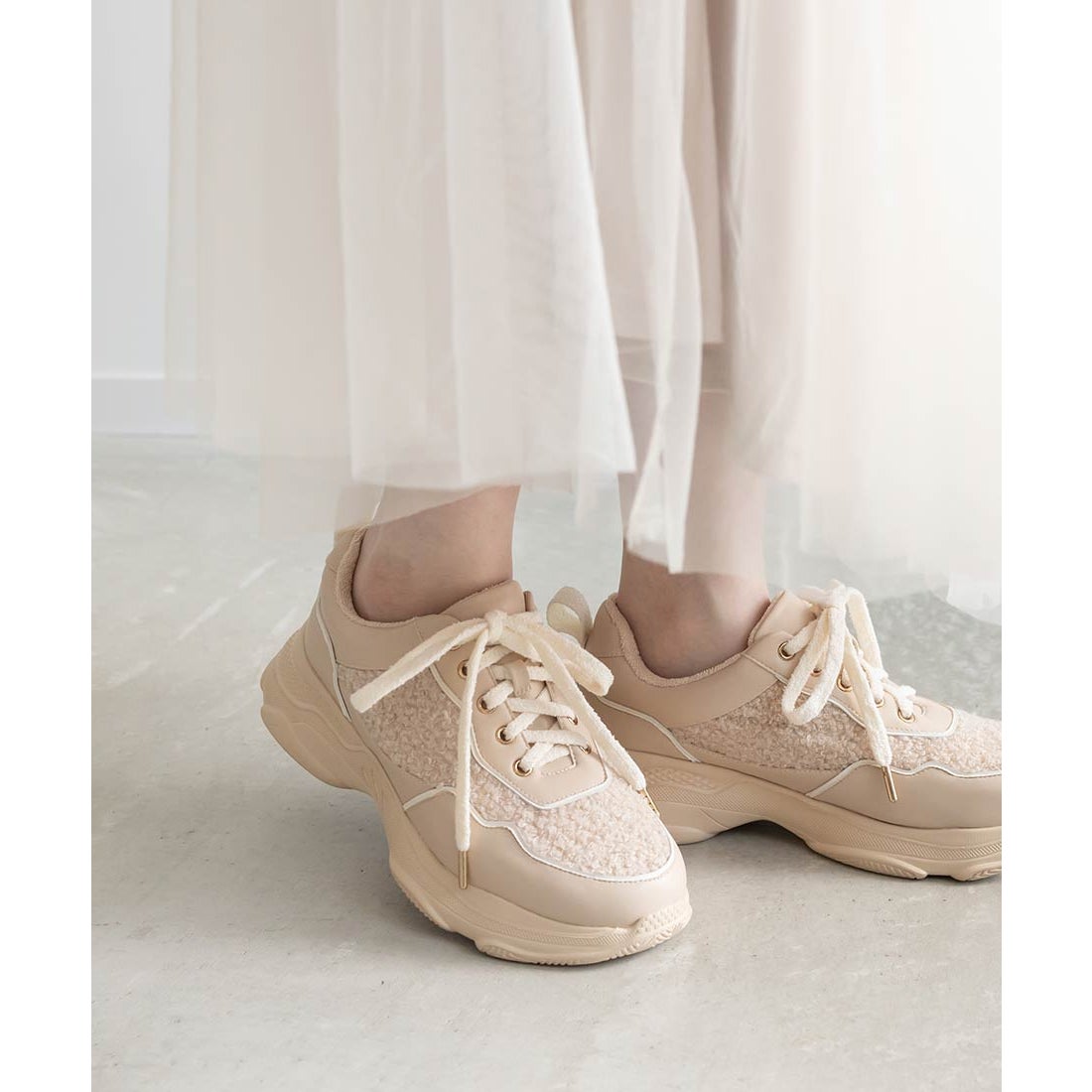 ランダ RANDA ボリュームソールボアスニーカー （BEIGE