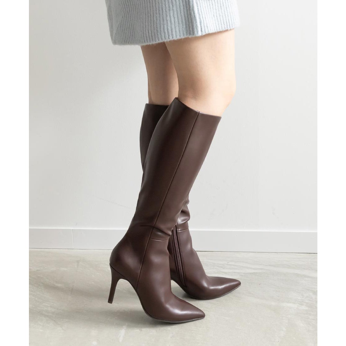 ランダ RANDA 晴雨兼用 ポインテッドトゥロングブーツ （D.BROWN
