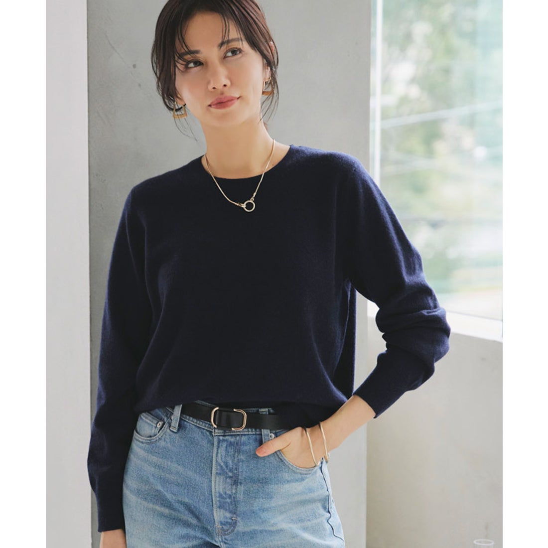 ラス RASW カシミヤ100％クルーネックニット （ネイビー） -靴