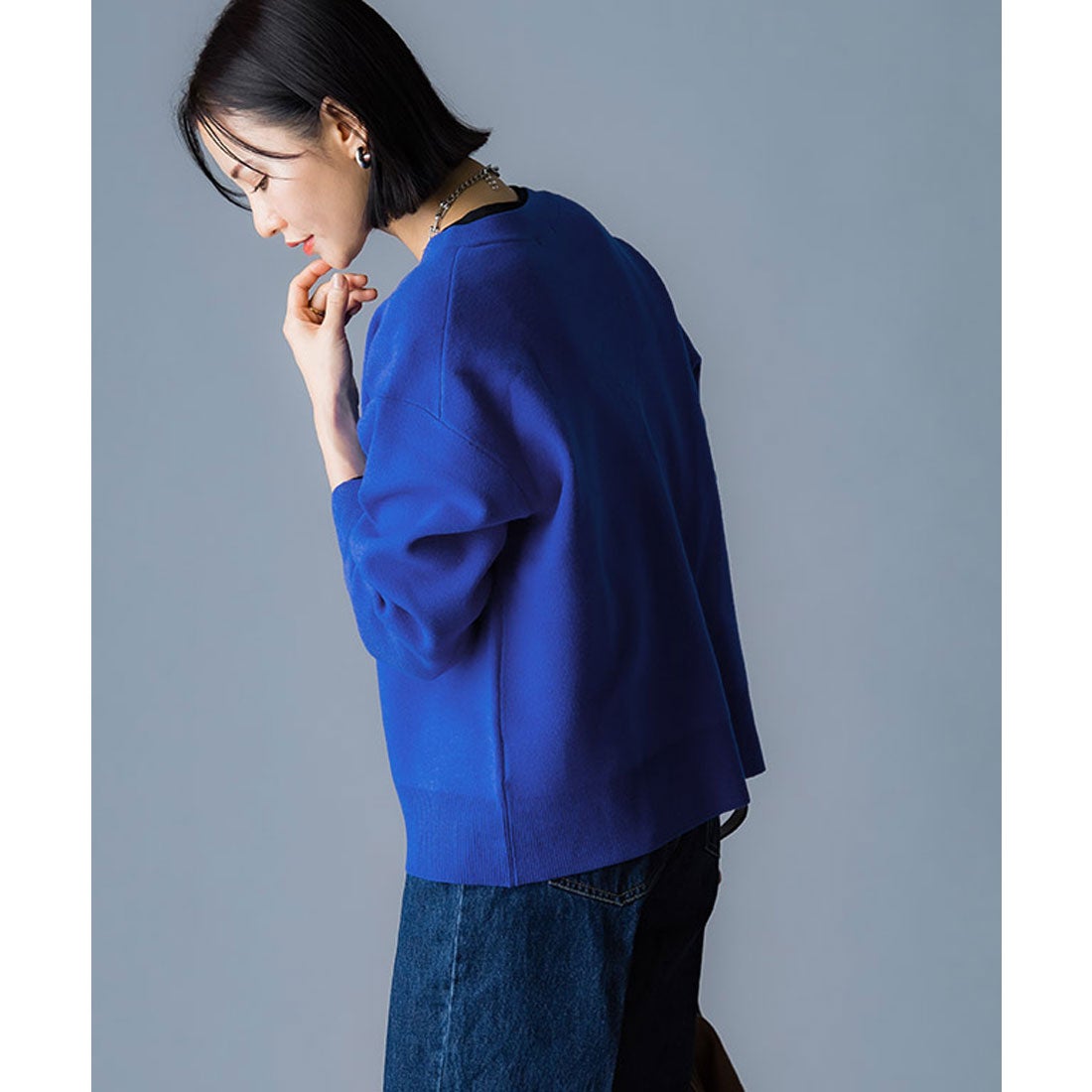 ラス RASW [RASW]ウール混Vネックカーディガン （ブルー