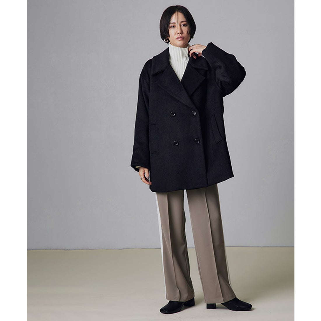 ラス RASW ウールミックスワイドシルエットピーコート （ダーク
