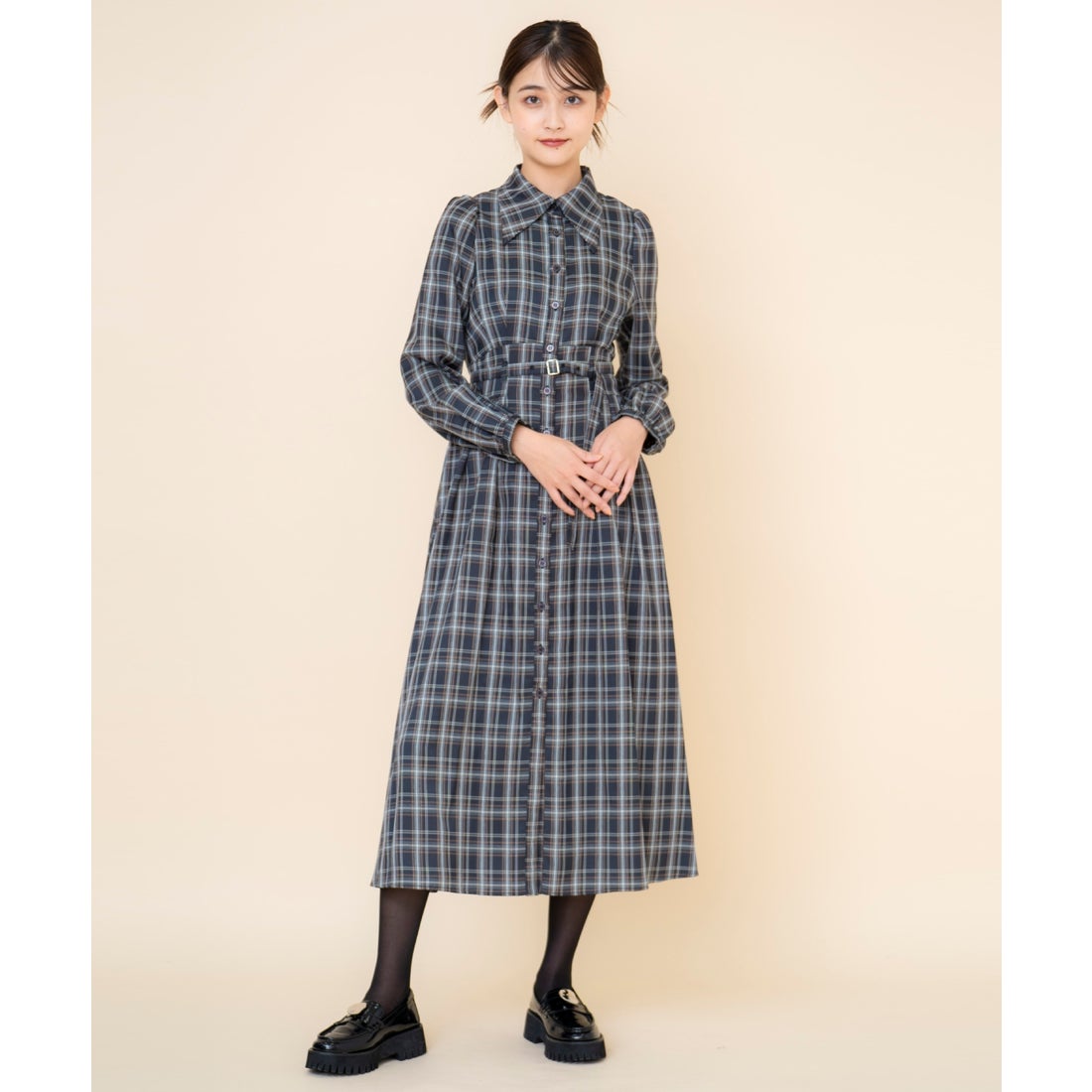 レディアゼル REDYAZEL チェックシャツワンピース （ネイビー
