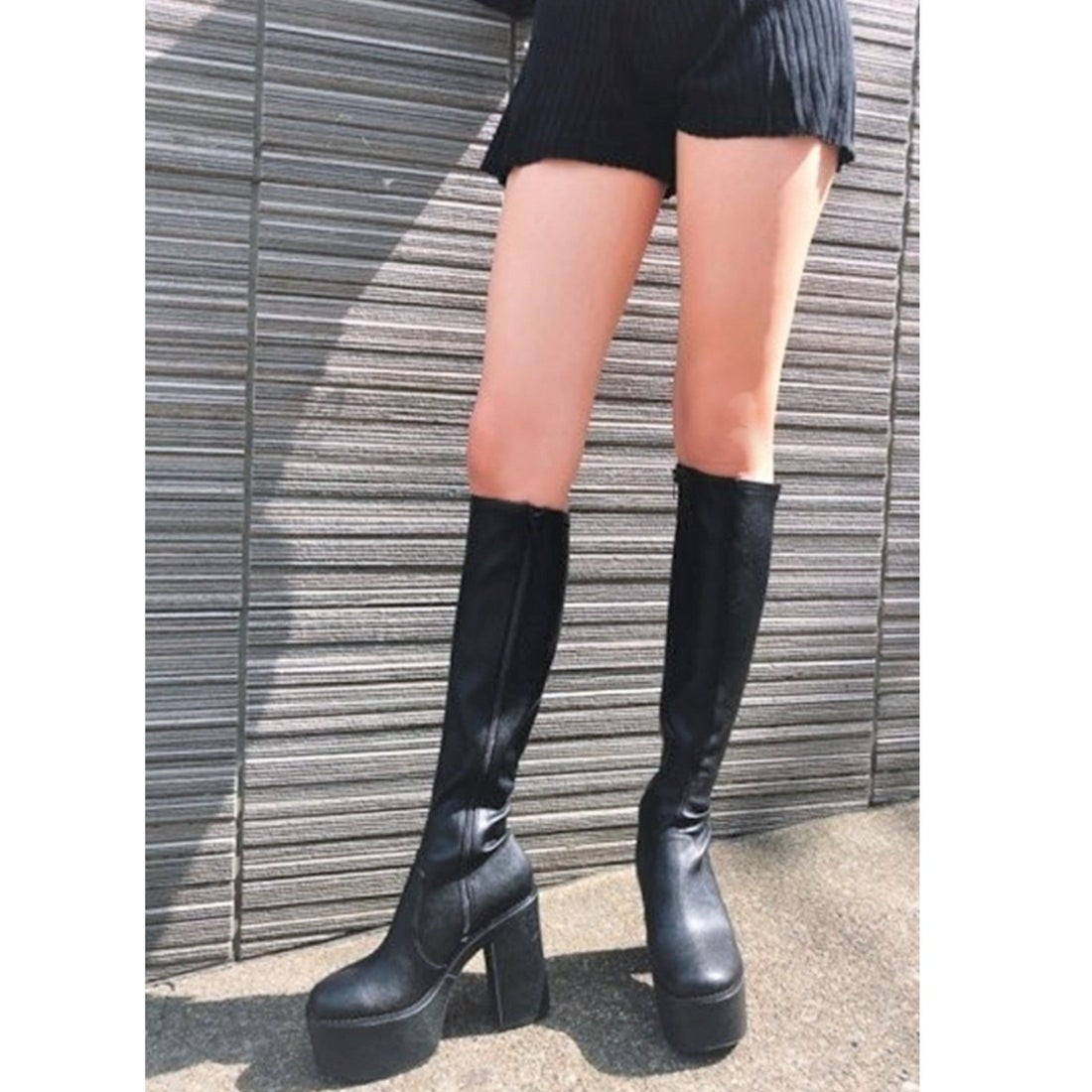 アールアンドイー R&E 厚底ロングブーツ （ブラック） -ファッション