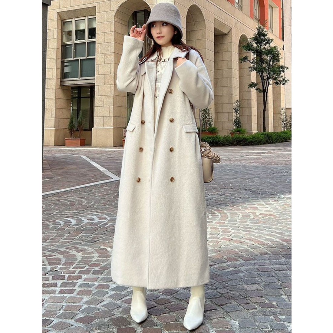 RESEXXY ステンカラーロングコート（アイボリー） -靴＆ファッション