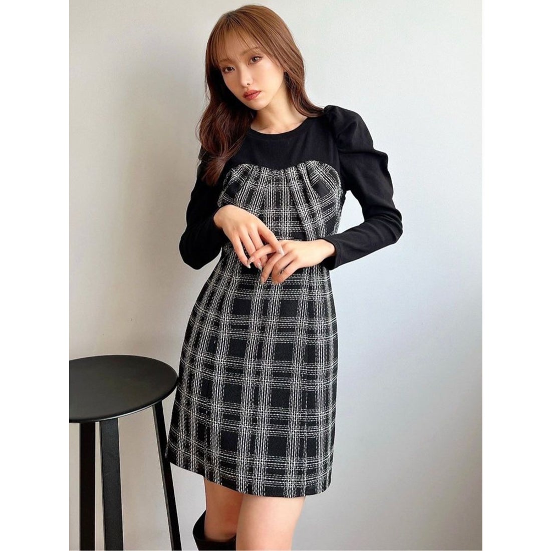 リゼクシー RESEXXY レイヤードツイードミニワンピース （ブラック
