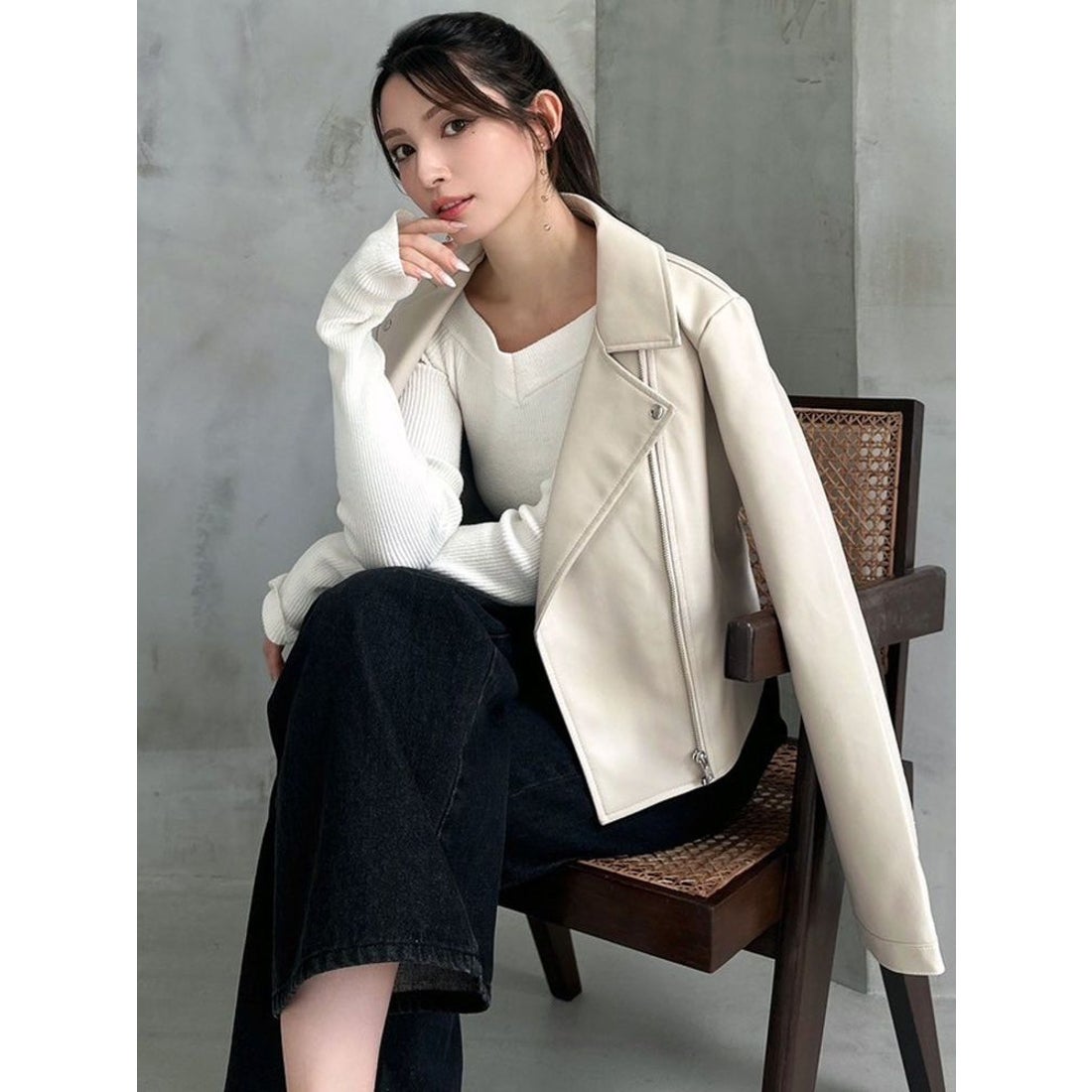 リゼクシー RESEXXY フェイクレザーライダースジャケット （ブラック