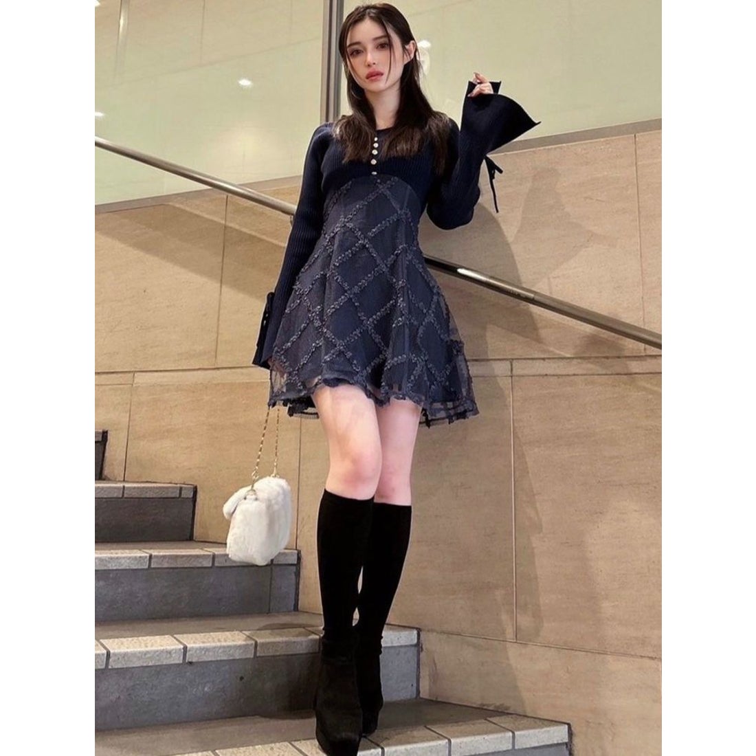 リゼクシー RESEXXY ドッキングフレアミニニットワンピース （ブラック