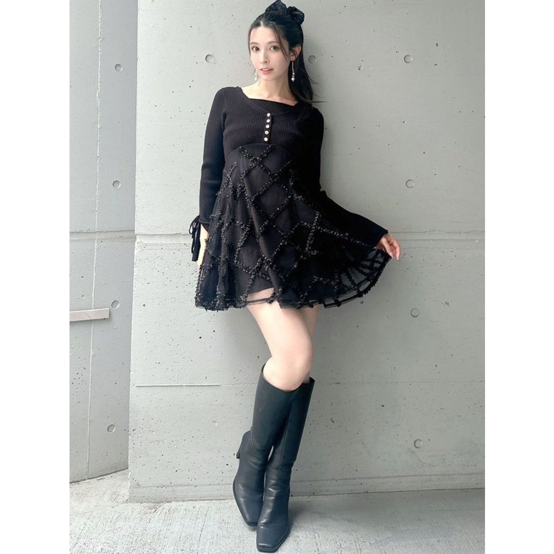 リゼクシー RESEXXY ドッキングフレアミニニットワンピース （ブラック