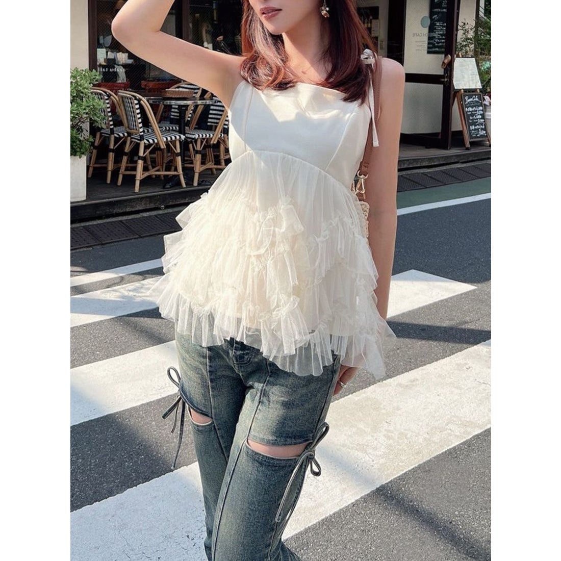 リゼクシー RESEXXY チュールフリルペプラムキャミトップス