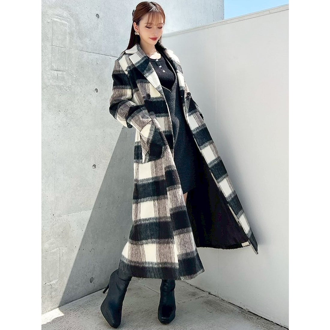 リゼクシー RESEXXY ミディレングスシャギーチェックコート （BRN