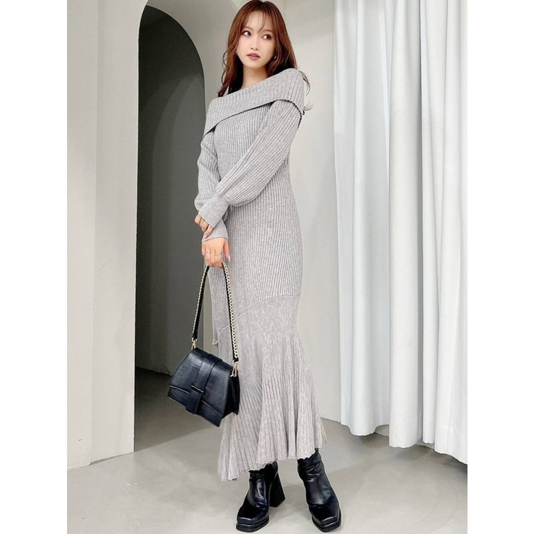 THE TOE ニットワンピースとジャケットセット ダークグレー The toe