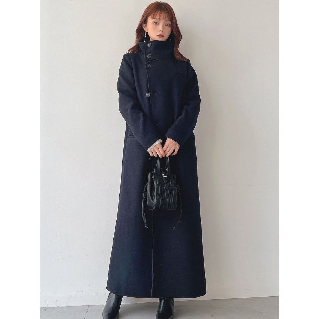 RESEXXY スタンドカラーロングコート（ネイビー） -アウトレット通販