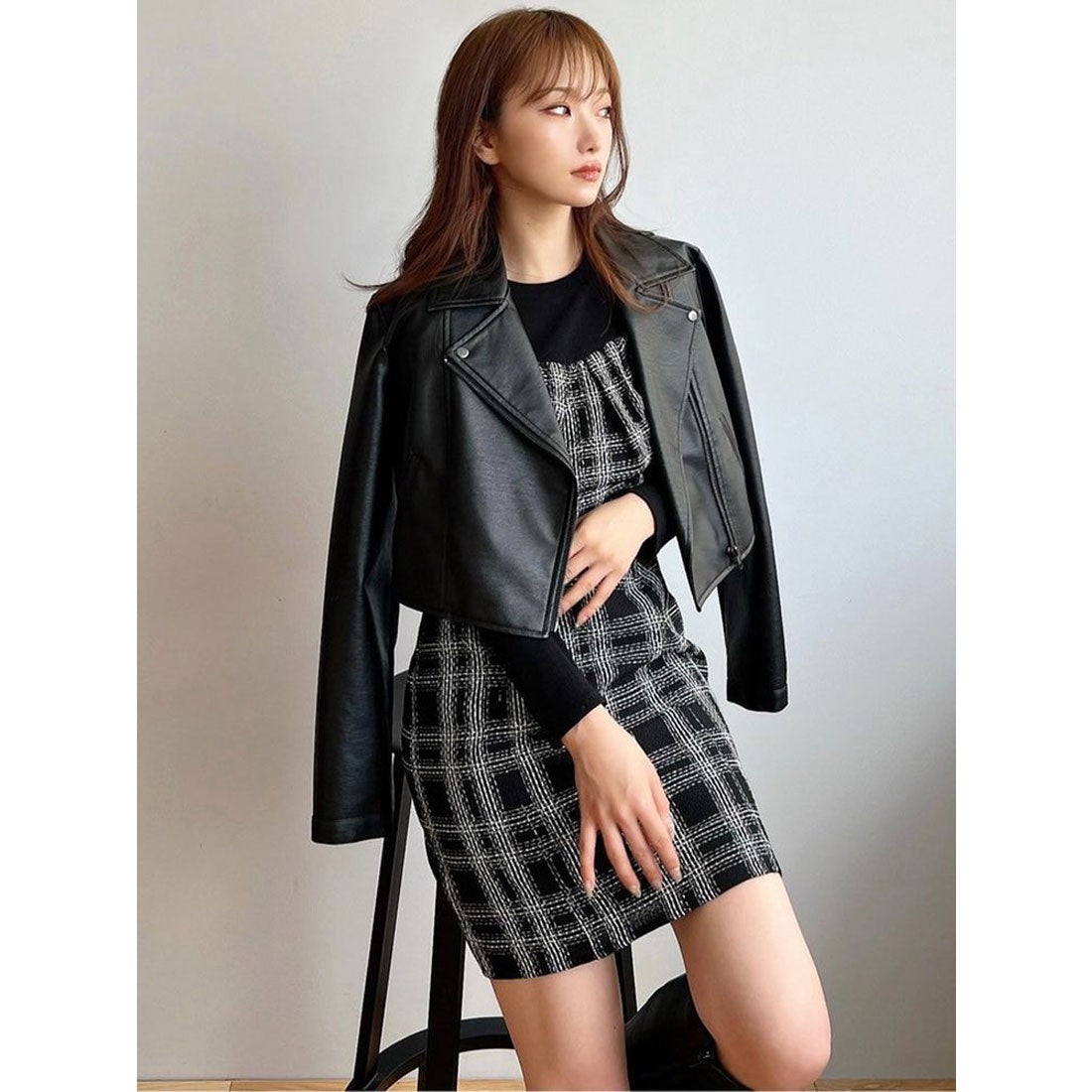 リゼクシー RESEXXY フェイクレザーライダースジャケット （BLK） -靴