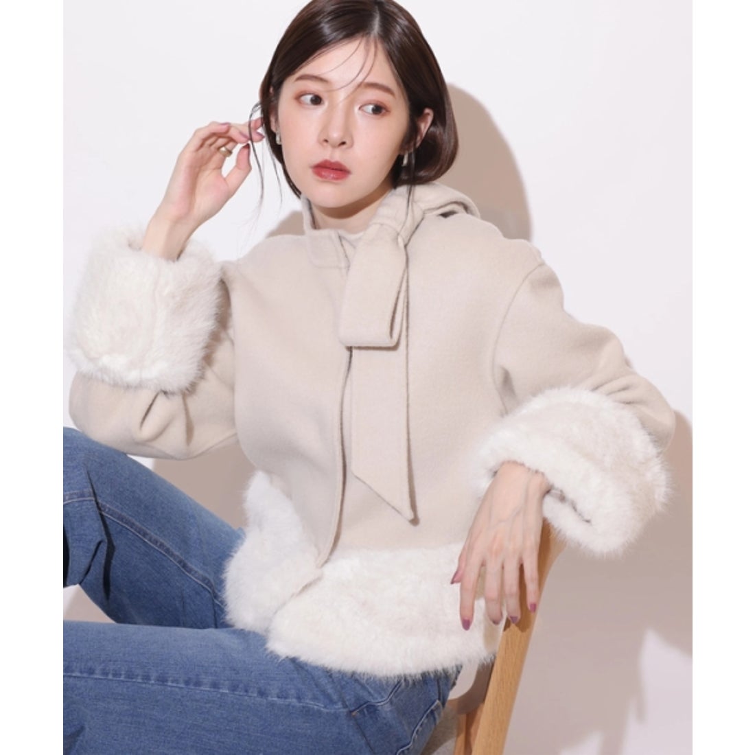 リランドチュール Rirandture リボンネックファーリバーコート （薄