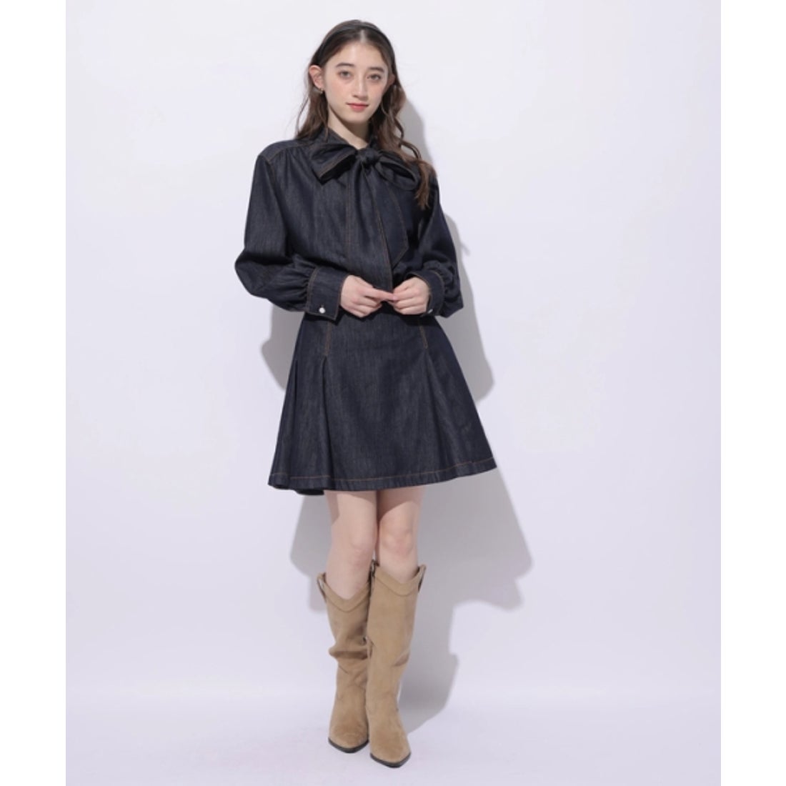 リランドチュール Rirandture デニムボウタイミニワンピース （紺