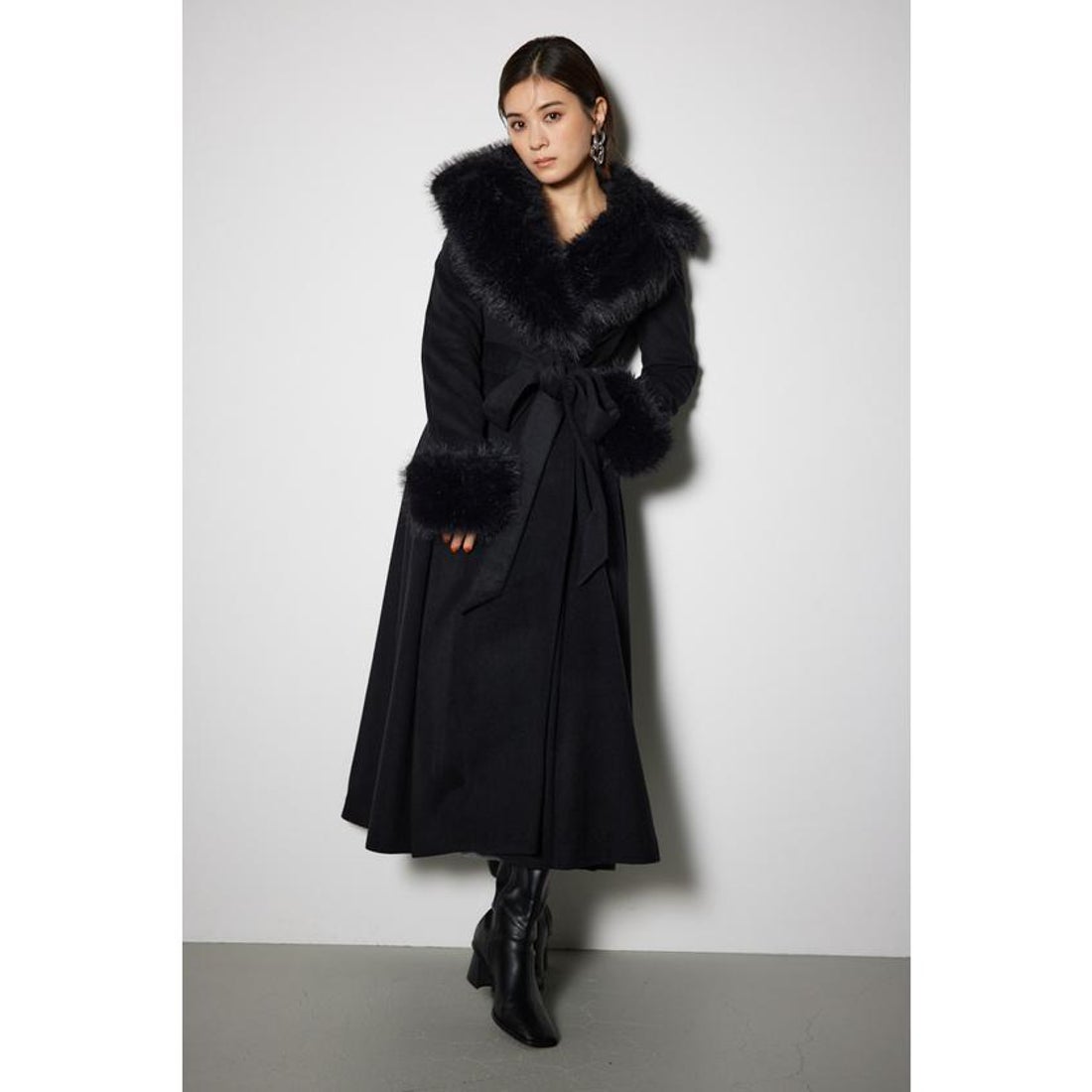 リエンダ rienda ウールMIXクラッシィドレスコート （BLK