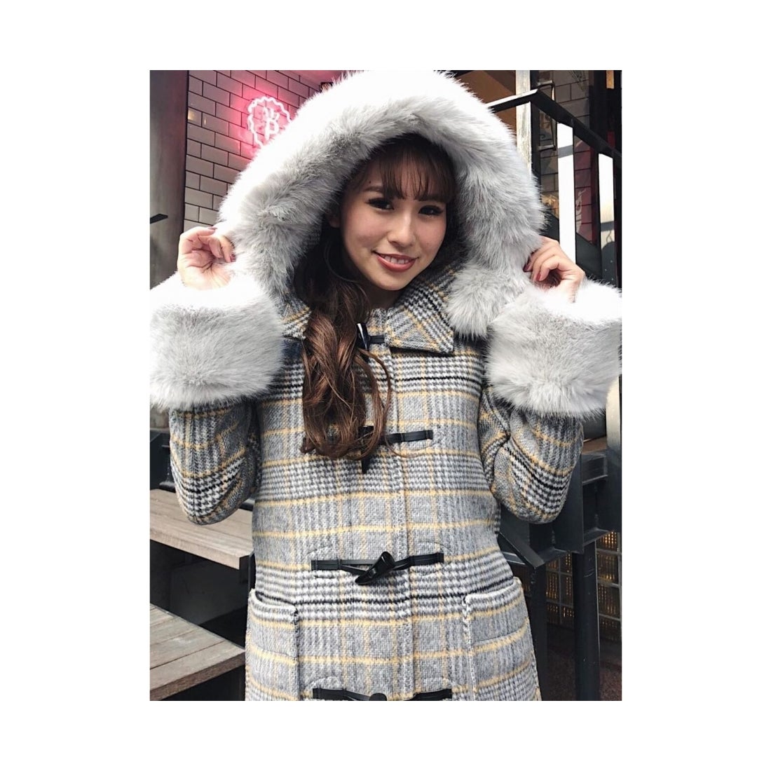 rienda フォックスファースリーブウールダッフルコート ピンク -靴