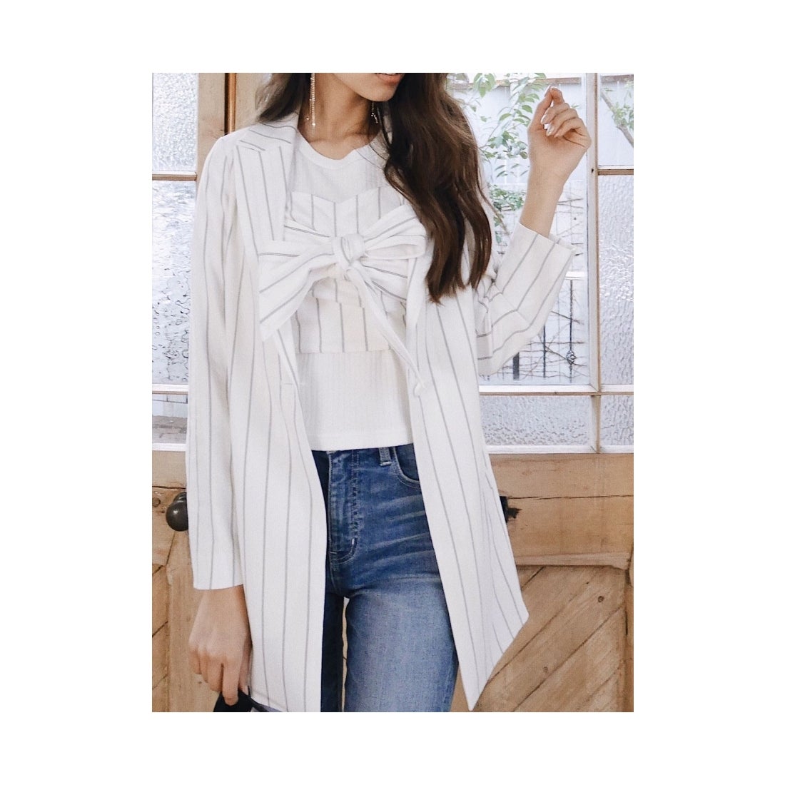 rienda ストライプリボンビスチェ ホワイト -靴＆ファッション通販