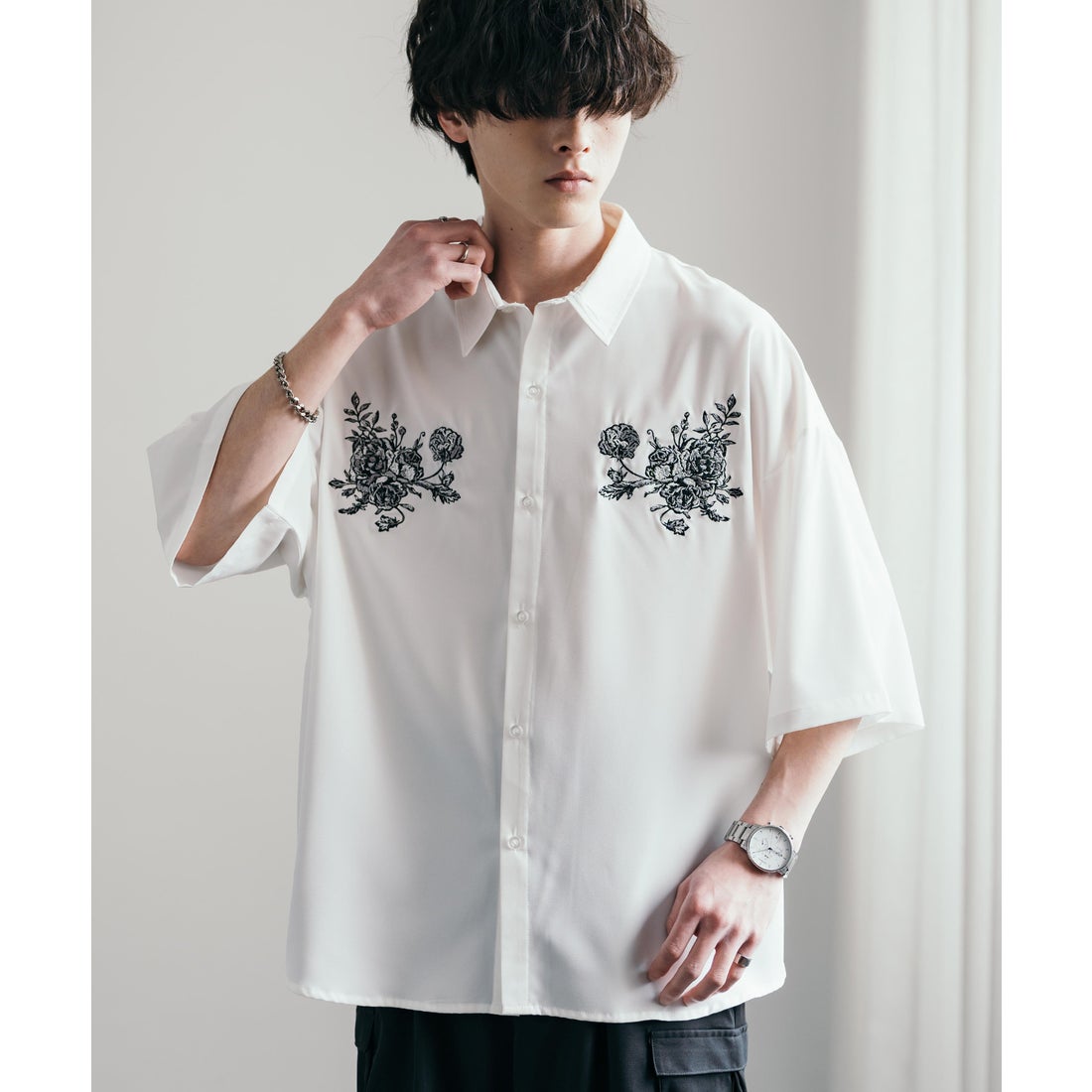 ロッキーモンロー Rocky Monroe 接触冷感 ビッグシャツ フラワー刺繍