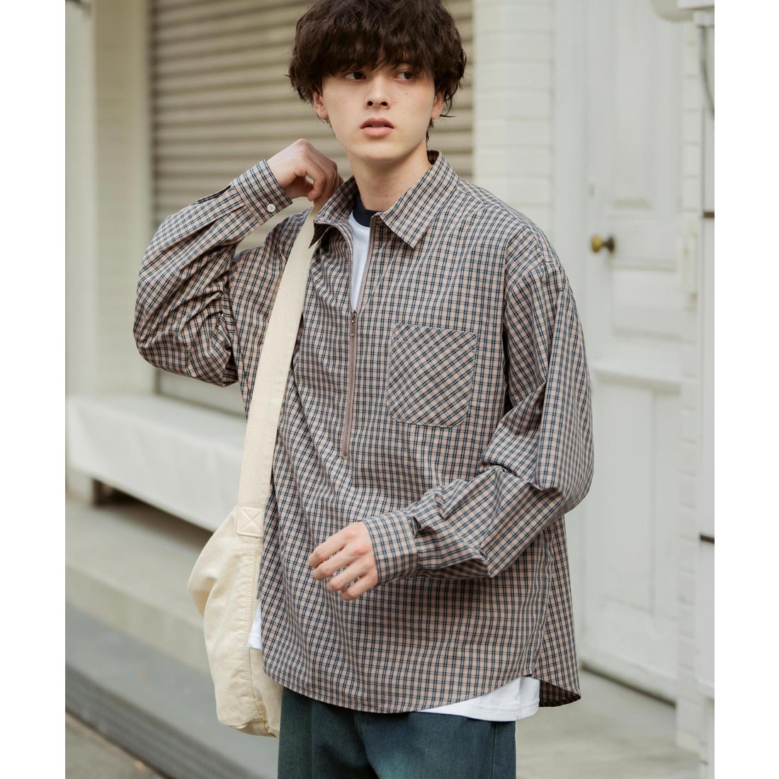 ロッキーモンロー Rocky Monroe チェックシャツ ハーフジップ 長袖