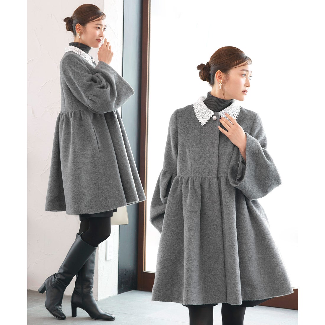 ルイルエブティック RUIRUE BOUTIQUE レース襟 付き ウールコート