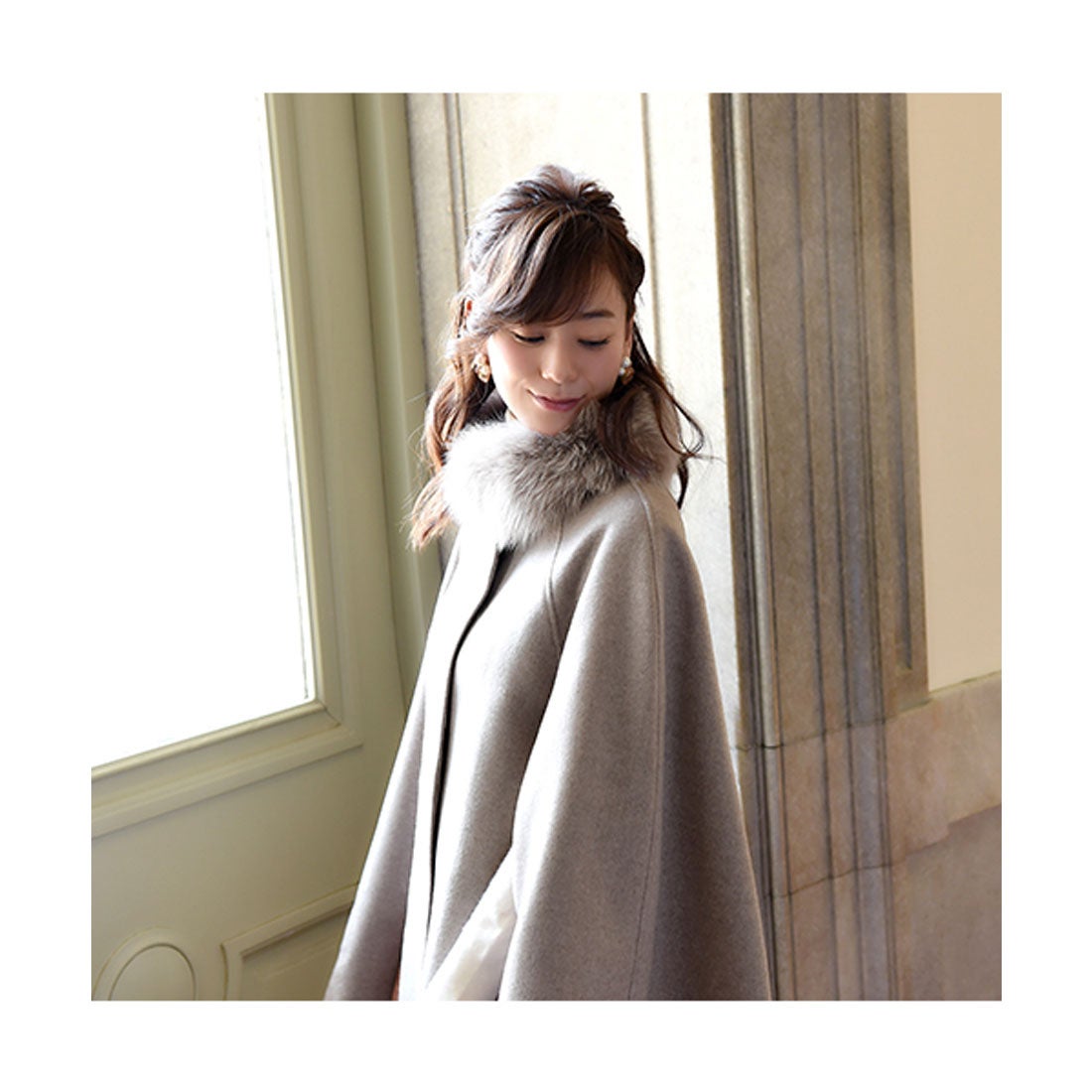 RUIRUE BOUTIQUE フォックスファー付きケープコート(7号～15号