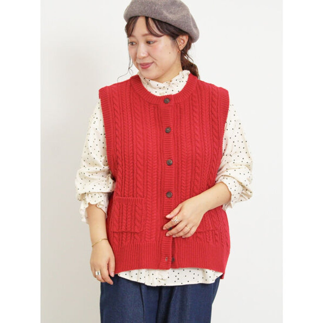 サマンサ モスモス Samansa Mos2 ケーブル編みニットベスト （レッド