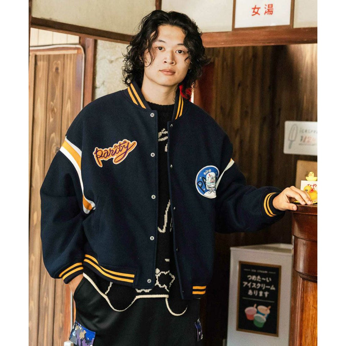 スカラー ScoLar GABUアップリケ変形スタジャン （ネイビー） -靴