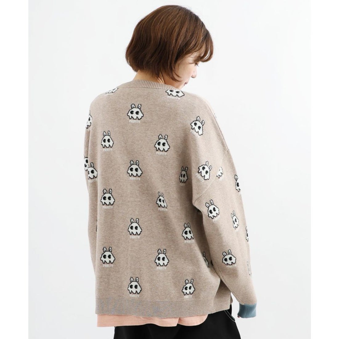スカラー ScoLar オバケうさぎジャガードニットカーディガン